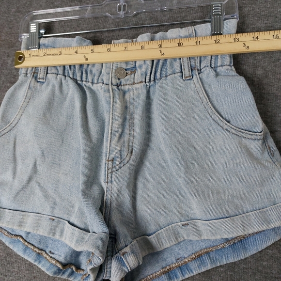 PACSUN MOM SHORT WOMEN BLUE JEAN LIGHT WASH PAPER BAG WAIST CUFFED DENIM SIZE S - Picture 2 of 10